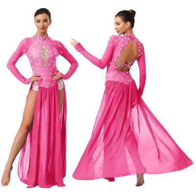 Image de Robe de Danse Lyrique Femme - Justaucorps Élégant avec Strass