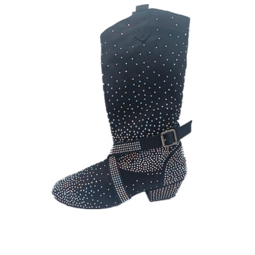 Afbeelding van Stijlvolle Zwarte Latinschoenen met Strass voor Dans, Salsa en Ballroom - Zachte Voetbed & Comfortabele Dance Boots