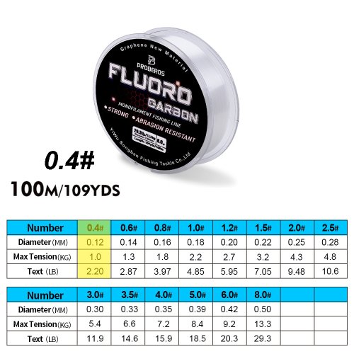 Zdjęcie PROBEROS 100M żyłka wędkarska z powłoką fluorowęglową 2.2LB-29.3LB żyłka monofilamentowa z włókna wę...