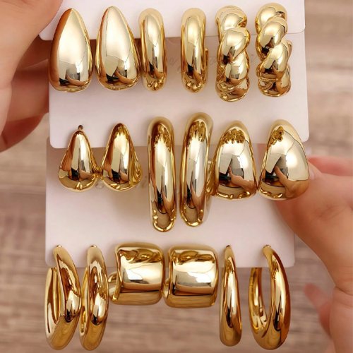 Afbeelding van 18-delige set vintage waterdruppel oorbellen voor vrouwen met overdreven geometrische twist hoepels – gepersonaliseerde modejuwelen als uniek cadeau