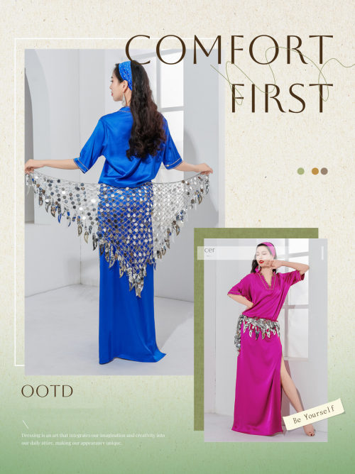 Immagine di Costume da Danza del Ventre Luce di Lusso in Raso con Paillettes, Abito Baladi Folk per Ballerina Orientale, Galabaya per Pratica e Spettacolo Donna