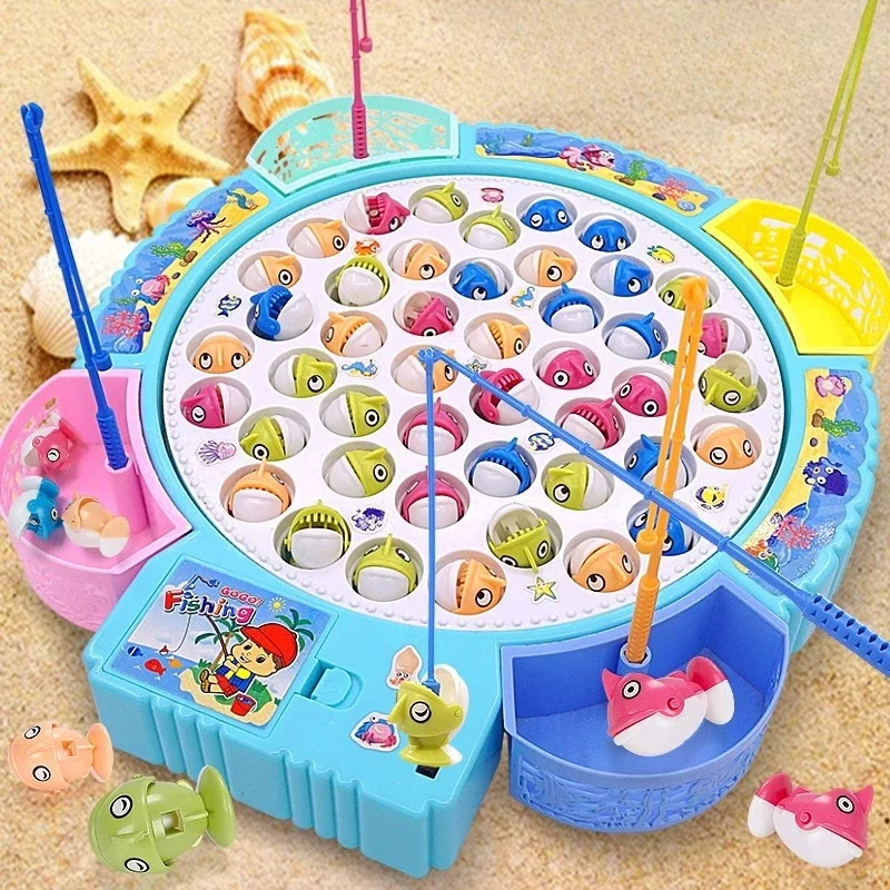 Immagine di Giochi da Pesca Magnetici per Bambini con Canna e Pesce Rotante, Gioco di Pesca con Musica, Colore Rosso e Blu, Dimensioni Opzionali