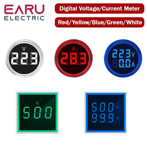 Afbeelding van 22mm LED Digitale Voltmeter en Ampèremeter met Signaallichten voor AC 20-500V en 0-100A - Accurate Spanning en Stroommeter voor 220V Systeem