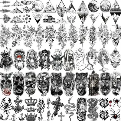 Image de Tatouages Temporaires Crâne & Animaux - 52 Feuilles