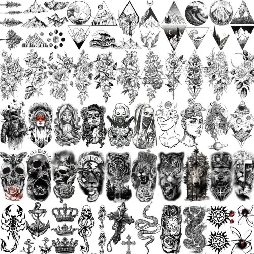 Image de Tatouages Temporaires Crâne & Animaux - 52 Feuilles