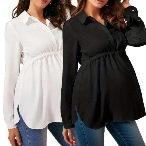 Immagine di Abbigliamento premaman Camicia comfort ampia e traspirante in puro colore Elegante top semplice ed elegante per camicetta da donna incinte