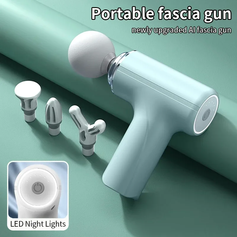Immagine di Pistola da Massaggio Fasciale Portatile con Tecnologia AI, Massaggiatore a Percussione Elettrico per Rilassamento Muscolare Completo, 4 Teste Sostituibili e Luce Notturna LED