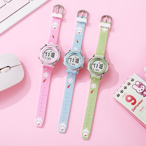 Bild von Modische und Niedliche Cartoon-Kaninchen Kinderuhr mit Silikonarmband und Digitalanzeige – Elektronische Armbanduhr für Jungen und Mädchen
