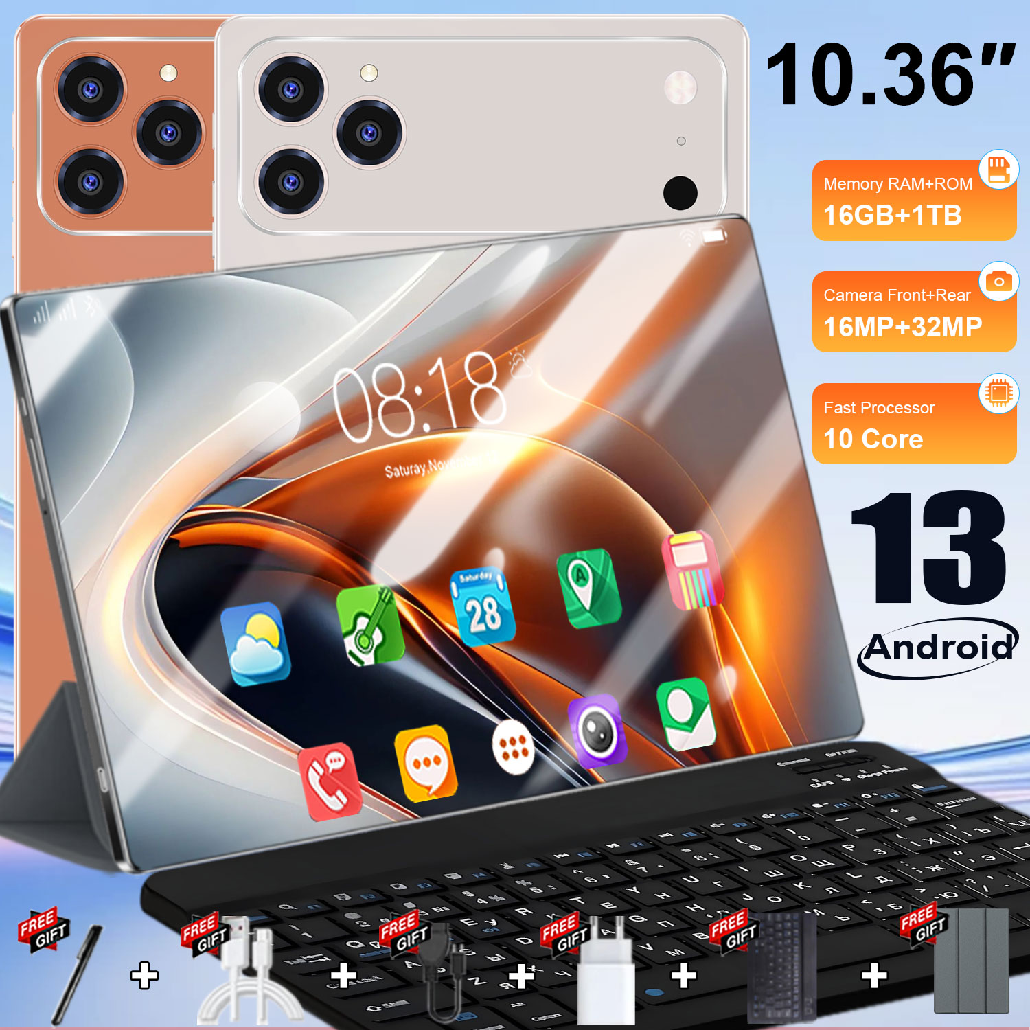 Immagine di 2025 Nuovi tablet 5G Tablet Android 13.0 da 10,36 pollici 16 GB RAM 1 TB ROM 20000 mAh 14 core Doppia scheda SIM Wifi Tipo-c