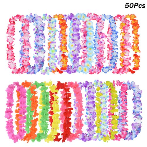 Immagine di 10/20/50 pz Corona di Fiori Hawaiani Collana Estate Tropicale Decorazione Della Festa di Compleanno Luau Matrimonio Fiore Artificiale Ghirlanda Lei