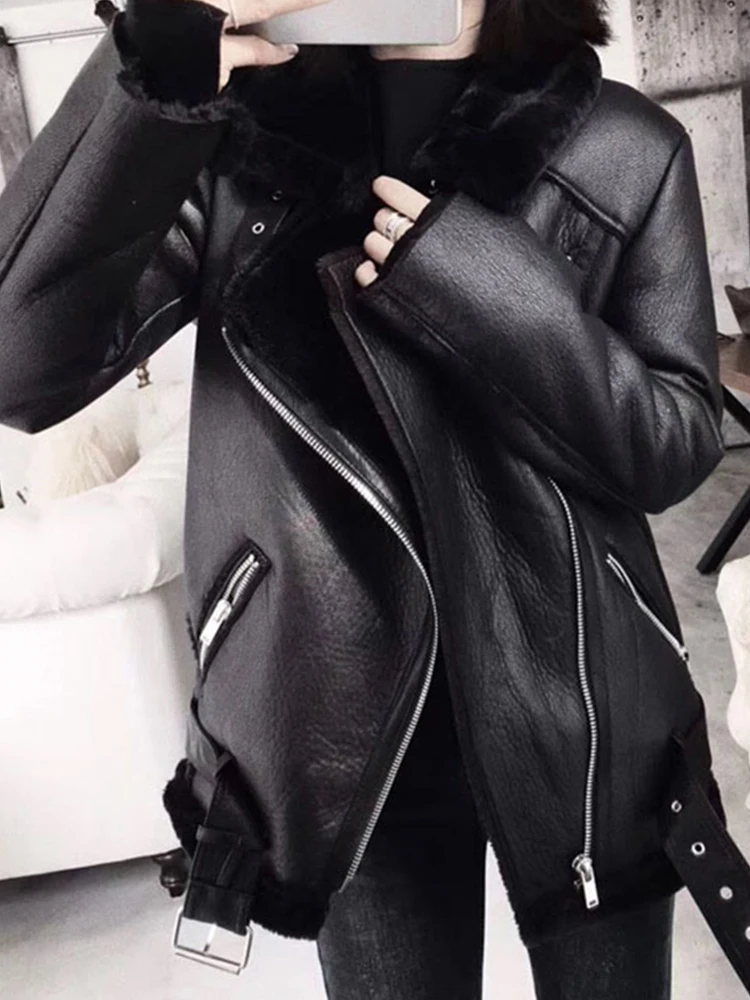 Image de Manteau Hiver Femme Faux Cuir Fourrure Épais
