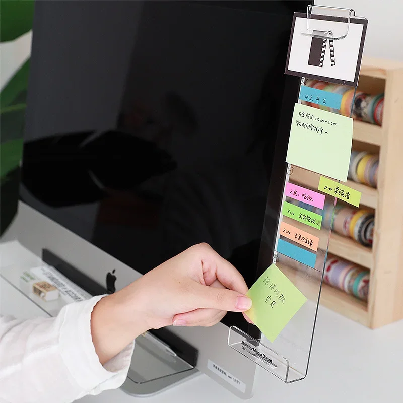 Immagine di Porta-Note Adesive in Acrilico per Monitor – Organizzatore da Scrivania con Clip per Messaggi e Promemoria, Accessorio Ufficio Moderno per Computer Destro e Sinistro