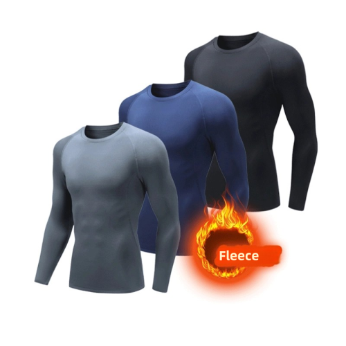 Imagen de Camisetas de lana de invierno, ropa interior térmica de compresión, camisetas deportivas de esquí cálidas para hombre, camisetas sólidas de manga larga para correr
