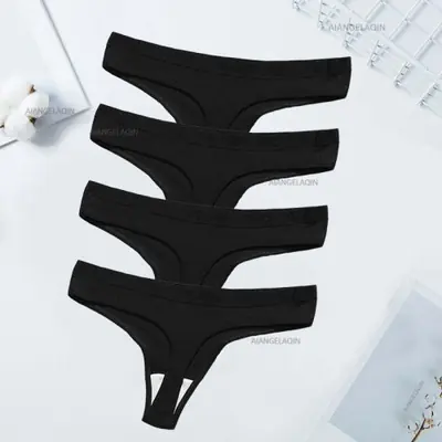 Image de Culottes Femme - Lot de 4 Tongs Rayées en Coton Doux