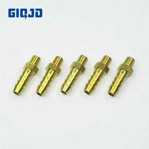 Afbeelding van 5-delig set messing slangkoppelingen met metrische buitendraad – 3mm tot 10mm OD en M3 tot M10 – voor waterleiding en tuinslang aansluitingen