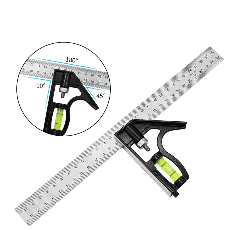 Image of 300mm Stainless Steel Combination Square Ruler with Adjustable 45° & 90° Angles for Precision Carpentry and Woodworking