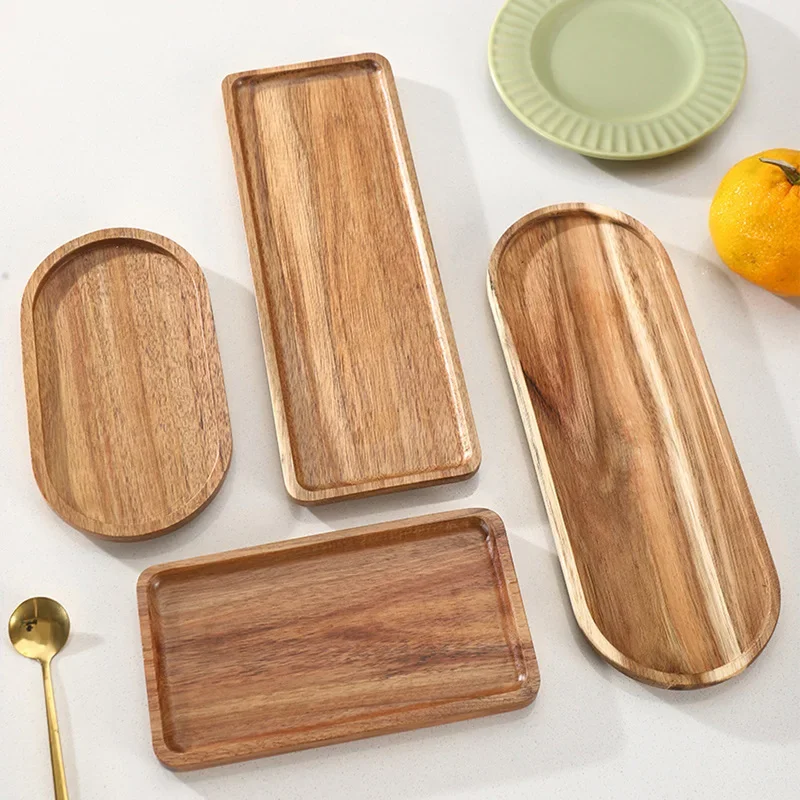 Immagine di Vassoio da caffè in legno giapponese rettangolo/ovale piatto da tazza per alimenti dessert caramelle piatto da tavola in legno Gongfu vassoio da tè forniture da cucina
