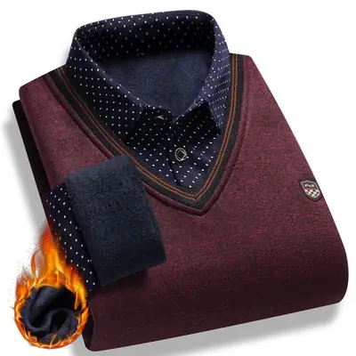 Image de Pull Polaire Homme Col Polo Hiver Chaud & Confortable