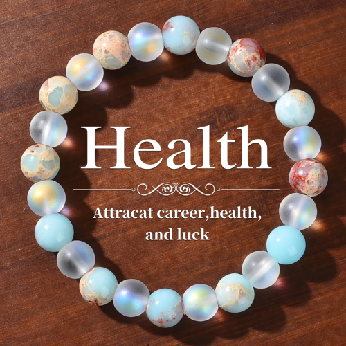 Bild von 1-teiliges Aura-Quarz- und Ozeessediment-Perlenarmband – Unisex – Homeopathischer Kristallschmuck – bringt Fülle – Wohlstand