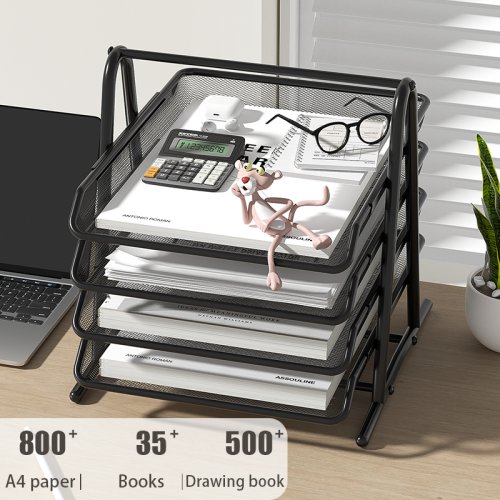 Image of Elegant Mesh Letter Tray Desk Organizer with Sliding Compartments for Office Supplies, File Storage, and Stationery Management – Sleek Black Design