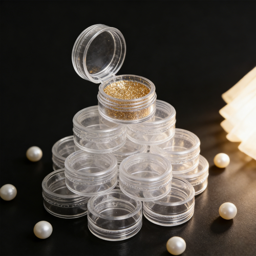 Immagine di Set da 50 Scatoline Trasparenti per Perle e Gioielli – Contenitori Rotondi in Plastica con Fondo Piccolo per Organizzazione di Trucchi e Accessori