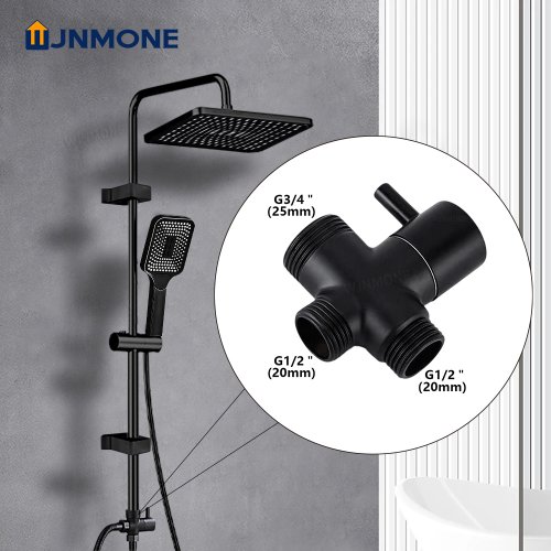 Image of Elegant Black Shower Column Set with 3-Way Diverter Valve, Bathtub Mixer Faucet, and High-Pressure Shower Head for Modern Bathrooms