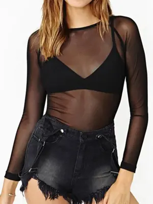 Image de T-Shirt Maille Transparente Femme - Look Punk Sexy