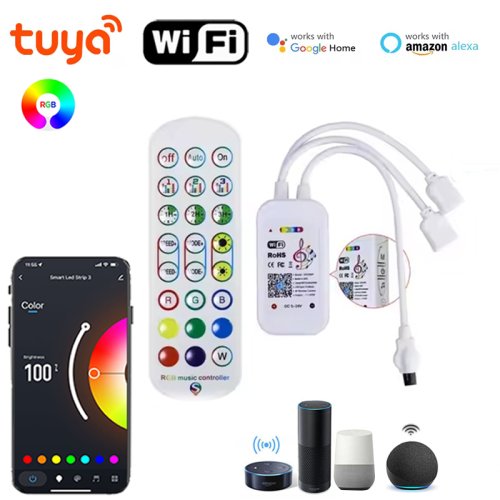 Immagine di Controller RGB 12V con Bluetooth e Wi-Fi Tuya – Controllo Intelligente per Strisce LED con Alexa e Musica, 4 Pin, Compatibile con App per Luci a Nastro LED