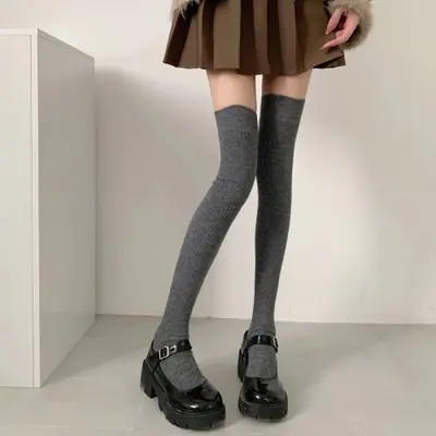 Image de Bas Lolita Rayés Noir & Blanc - Coton Haute Taille