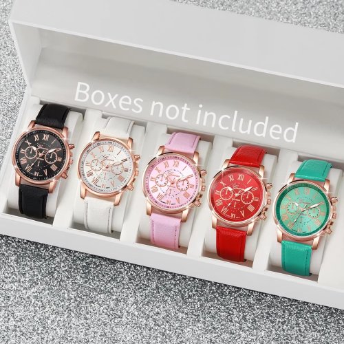 Relojes de Mujer con Correa de Cuero y Esfera Romana, Estilo Elegante y Moderno, Reloj de Cuarzo para Damas