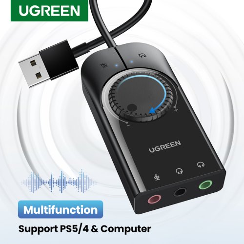 Afbeelding van Ugreen USB Audio Interface Externe Geluidskaart met 3,5mm Microfoon en Audio Adapter voor PC, Laptop, PS4 en Headset