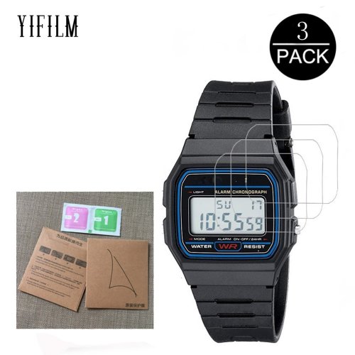 Image of 3-Pack Anti-Shock LCD Screen Protector Film for Casio Men's Classic F91W, F105W, and W217 - Nano Explosion-Proof Guard for Digital Watch Display