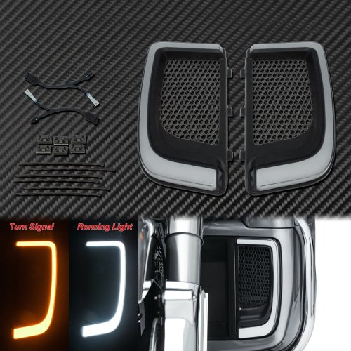 Immagine di Moto LED indicatore di direzione carenatura griglie inferiori nero per Harley Touring Street Glide Road Glide Electra Glide FLHTK FLTRU