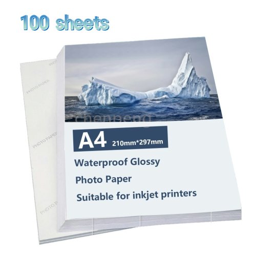 Imagen de Papel Fotográfico Brillante Resistente al Agua A4, 100 Hojas, para Impresoras de Inyección de Tinta, Secado Rápido, Un Solo Lado