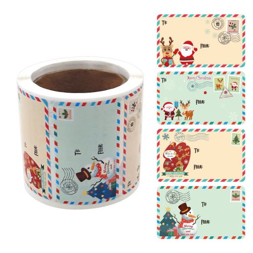 Image of 250-Pack Self-Adhesive Christmas Gift Tags with Festive Design for Xmas Presents, Holiday Wrapping, Birthday Gifts & More