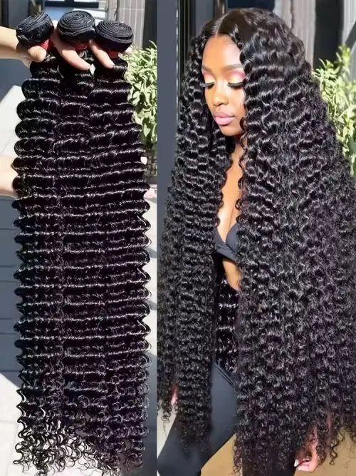 Image de Extensions cheveux brésiliens ondulés profonds 24-28 pouces
