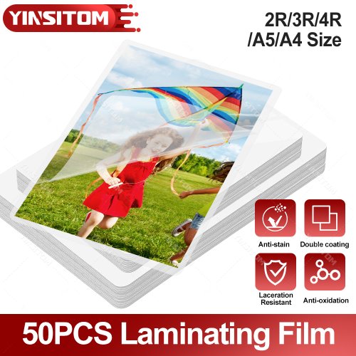 Image of Premium 80 Micron PET Laminating Film Pack – 50 Sheets in Multiple Sizes (A6, A5, A4, 3R, 4R, 5R, 3x5, 6 Inch) for Hot Laminators – Ideal for Menus, Photos, Cards & Documents