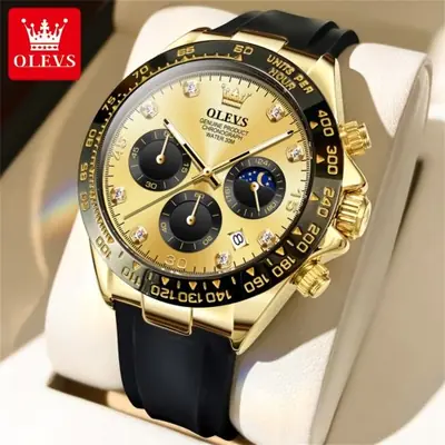 Image de Montre Homme Sport Luxe Quartz avec Chronographe et Phase de Lune
