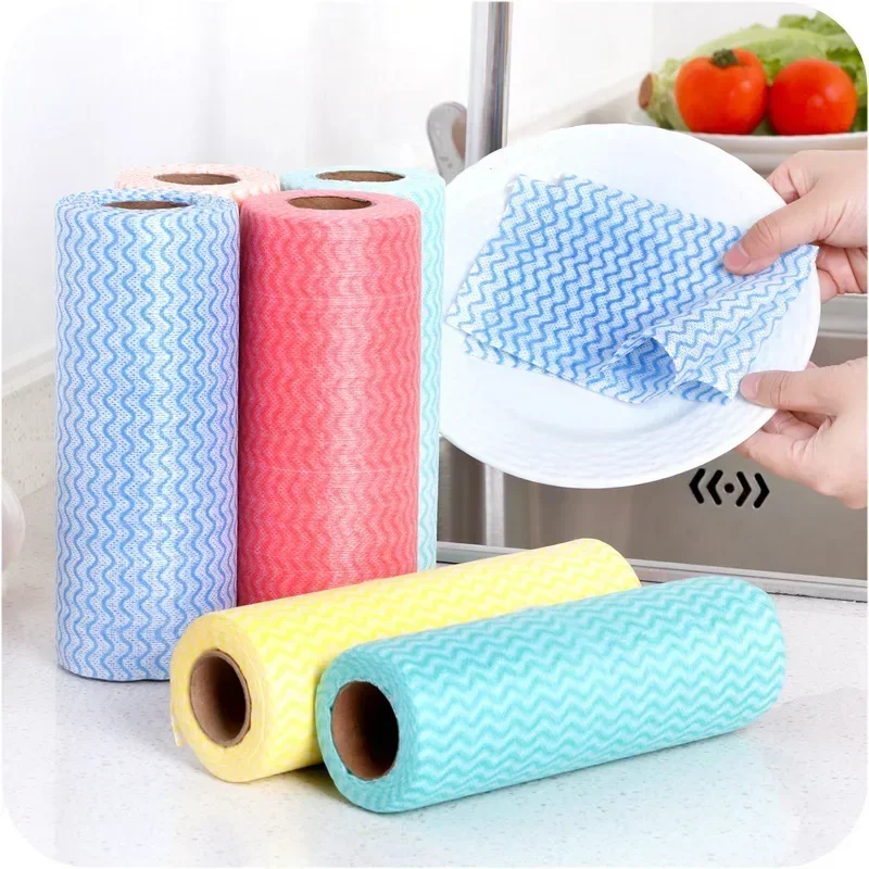 Image of Eco-Friendly Natural Fiber Dishcloth Roll – 50-Pack Disposable Kitchen Cleaning Cloths Made from Biodegradable Plant-Based Material