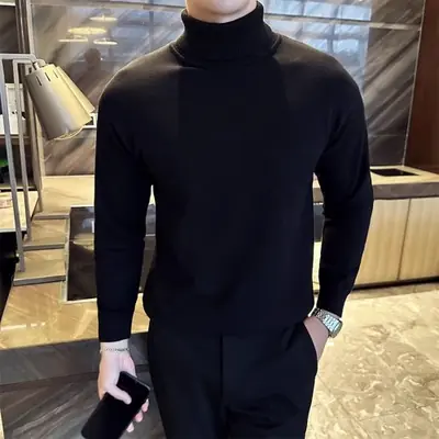 Image de Pull Homme Col Roulé Tricoté Hiver Chaud