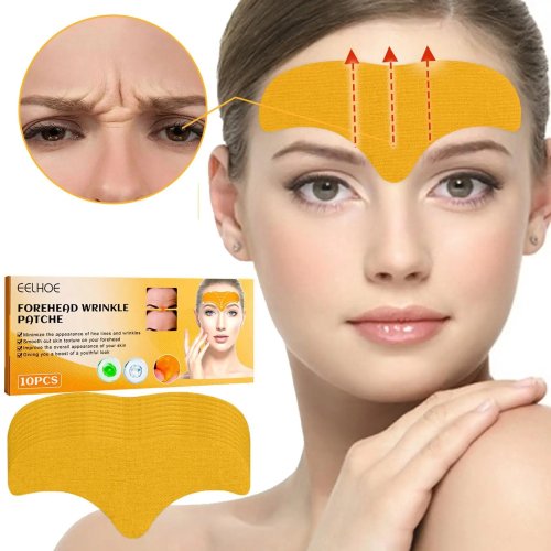 Imagen de 10 unids/caja parche para arrugas en la frente parche de Gel para arrugas en la frente máscara reafirmante de colágeno hidrolizado pegatinas para el cuidado de la piel Facial