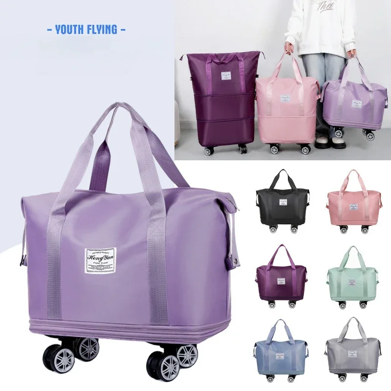 Imagen de Equipaje expandible con rueda Universal, gran capacidad, almacenamiento de separación seca y húmeda, bolsa de viaje para fitness, equipaje ligero