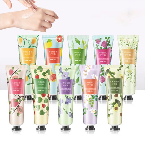 Imagen de Juegos de crema de manos con flores frutadas, hidratante, nutritivo, antienvejecimiento, reparación de manos, cuidado de belleza, blanqueamiento, Kit de cremas para manos
