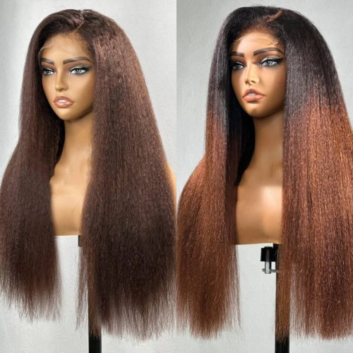 Afbeelding van Natuurlijke Ombre Kantvoorrand Pruik van Menselijk Haar – Blonde tot Chocoladebruin, Kinkig Recht, 13x6 HD Kantfront, Braziliaans Haar