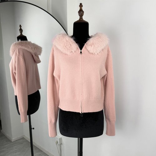 Imagen de Suéter de Invierno para Mujer con Capucha, Cárdigan Acanalado con Cremallera y Diseño Patchwork, Manga Larga, Abrigo de Punto Sólido y Cálido