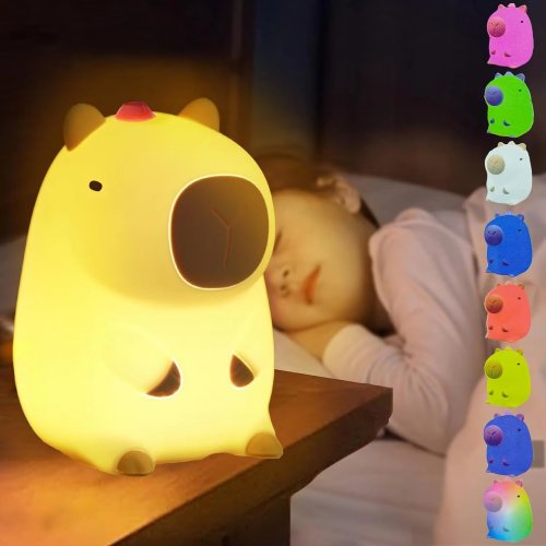 Immagine di Simpatica luce notturna a LED Capybara per bambini 7 colori Touch Cartoon Lampada da comodino in sil...