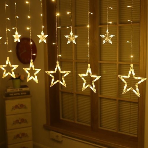 Zdjęcie 3.  5M Kurtyna świetlna LED z gwiazdkami, 138 diod LED, lampki choinkowe do domu, sypialni, okna, na zewnątrz, na imprezy, dekoracje świąteczne