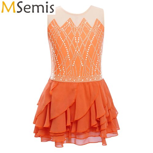 Image of Girls' Sparkling Rhinestone Skirted Leotard for Rhythm Gymnastics, Ballet, Figure Skating & Lyrical Dance Performances