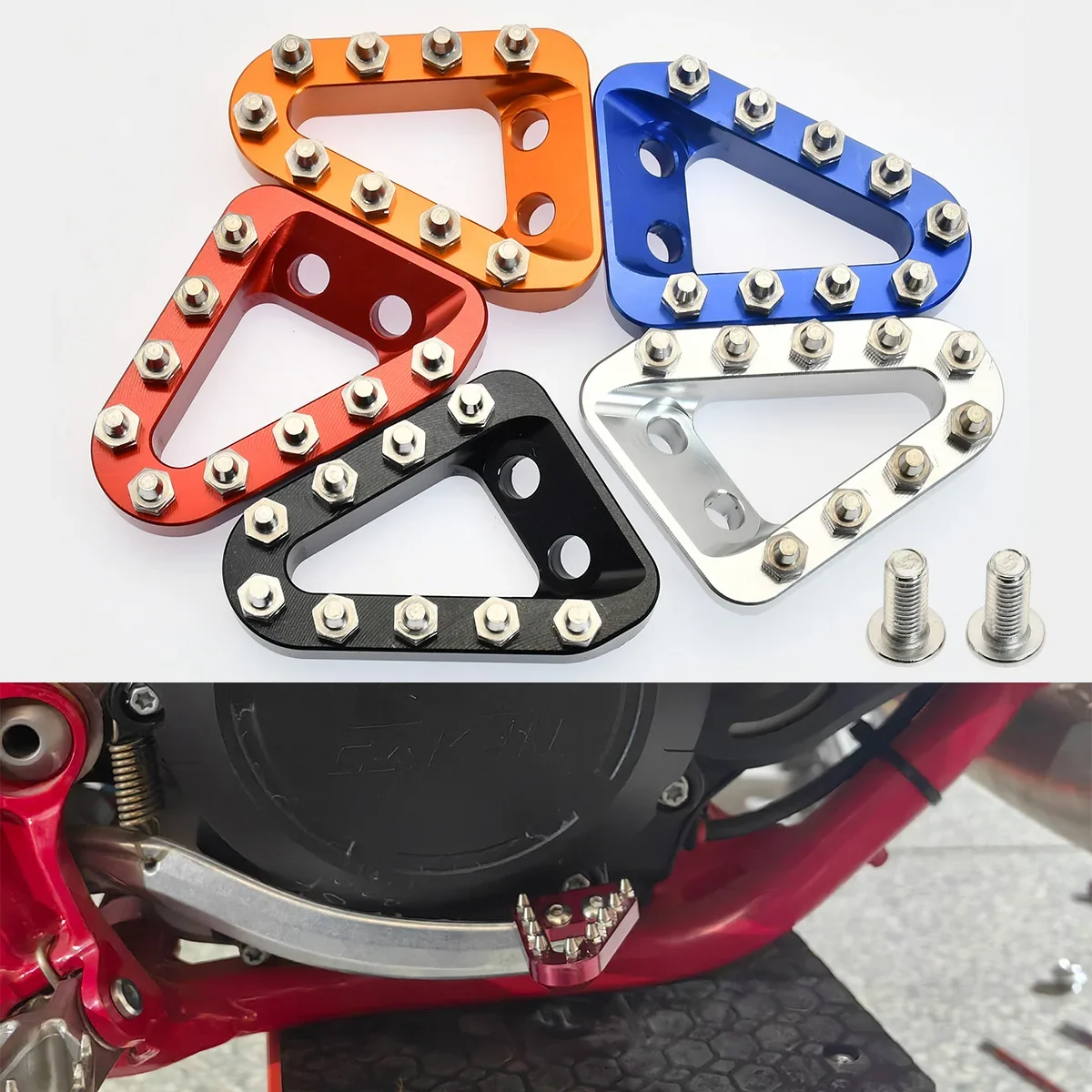 Immagine di Pedale del Freno Posteriore CNC con Piastra di Supporto e Punta per KTM XC, XCF, XCW, SX, SXF, EXC, EXCF, TPI, 6Day 250, 300, 350 (2017-2023) - Accessorio Moto in Alluminio Resistente