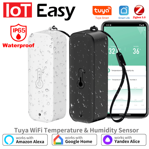 Zdjęcie Zewnętrzny czujnik temperatury i wilgotności Tuya Zigbee z wodoodpornym obudową IP65 – inteligentny termometr do użytku na zewnątrz, kompatybilny z Google Assistant i Smart Life